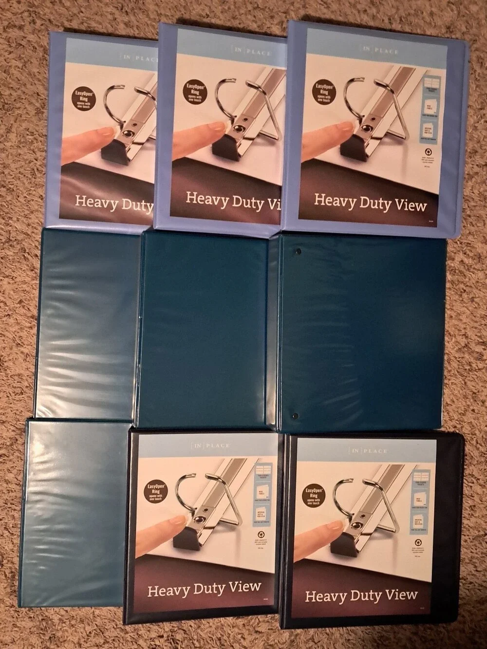 NWT Bundle of 9 Heavy Duty View Hard Cover Binders - Navy, Teal, & Powder Blue